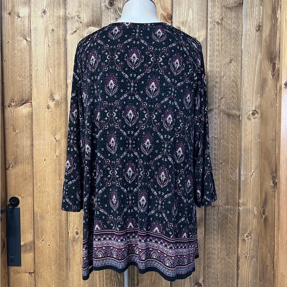 Daniel Rainn 2X Black Boho Tunic Crochet Detail Medallion Print Office Modest - Picture 5 of 8